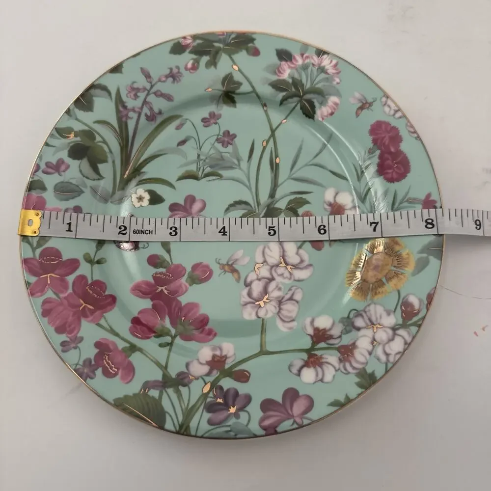 3 Grace's Teaware Salad Plates Turquoise Floral Butterflies Farmhouse